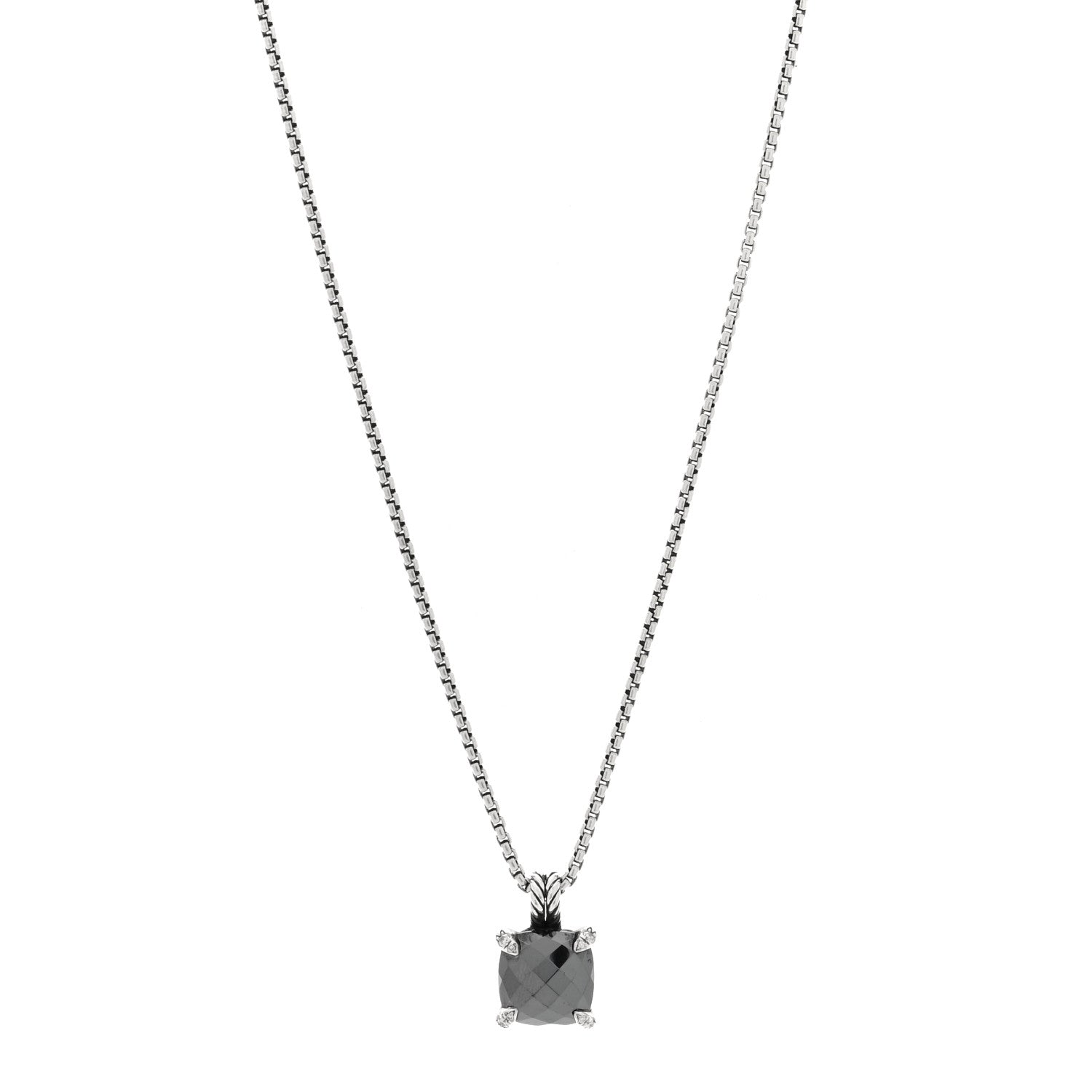 David Yurman Sterling Silver Diamond Hematine 11mm Chatelaine Pendant Necklace 1 of 4