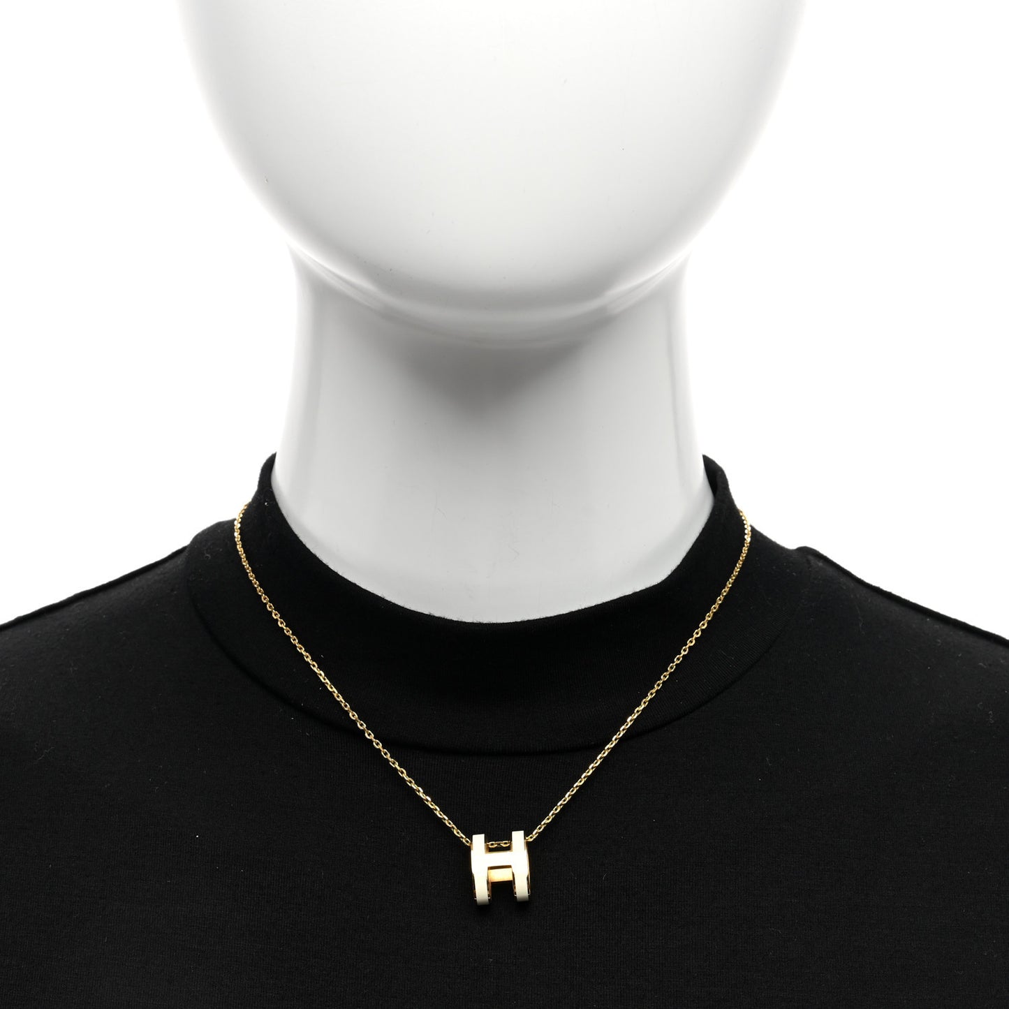 Lacquered Gold Pop H Pendant Necklace White
