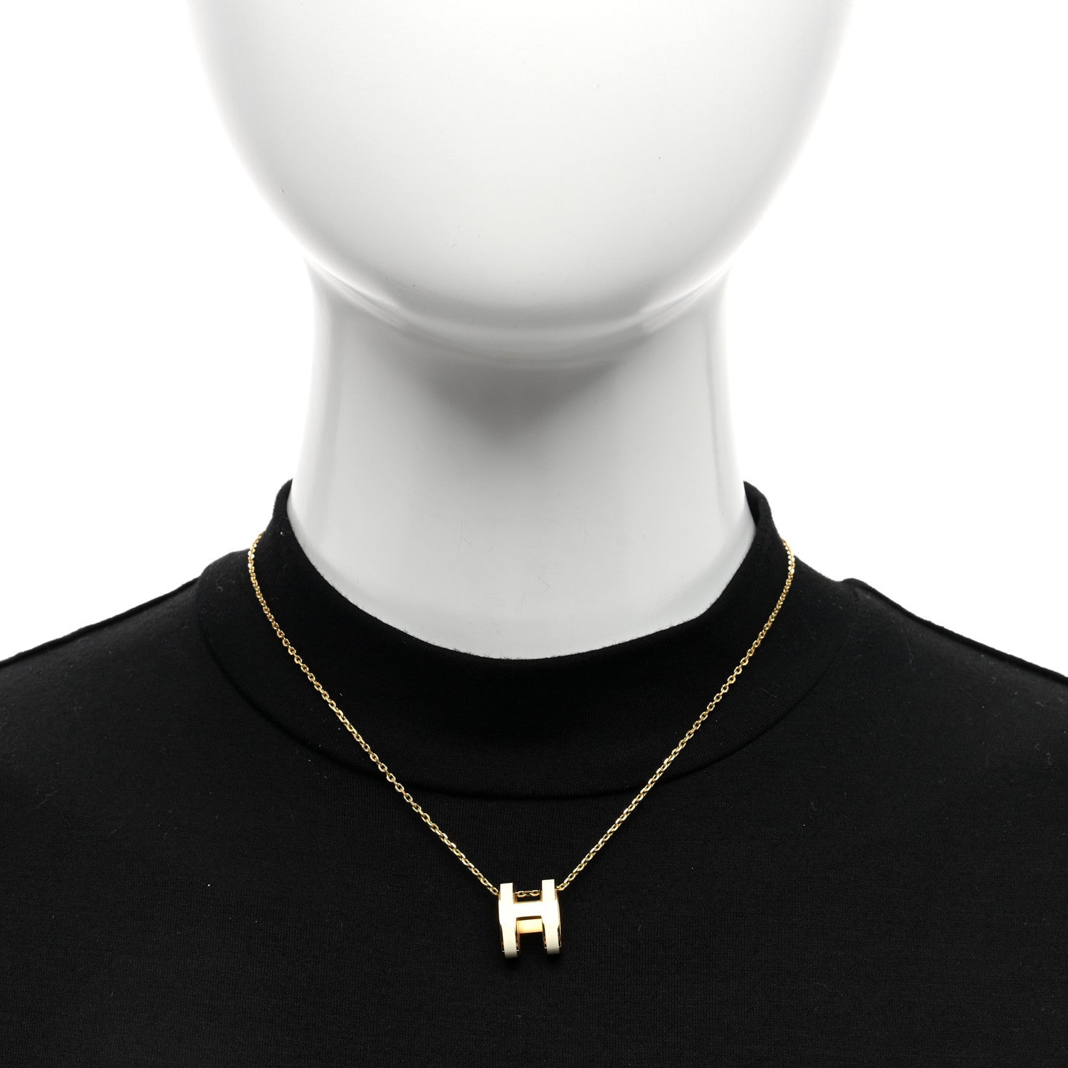 Hermes Lacquered Gold Pop H Pendant Necklace White 2 of 5