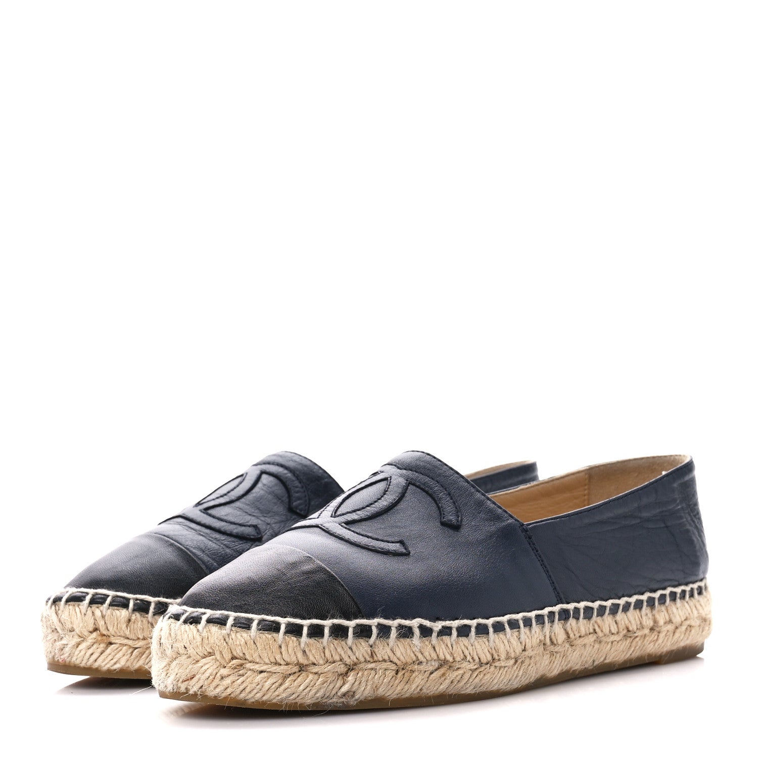 Chanel Lambskin CC Espadrilles 35 Navy Black 2 of 11