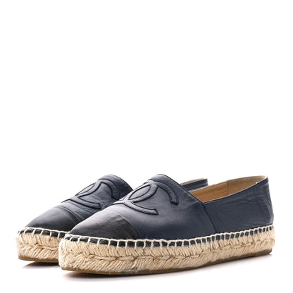 Chanel Lambskin CC Espadrilles 35 Navy Black 2 of 11