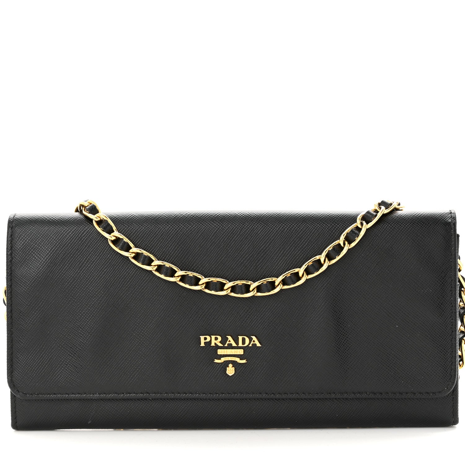Prada Saffiano Metal Oro Chain Wallet Black 7 of 11