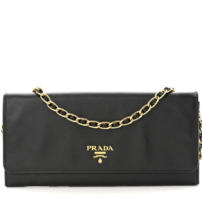 Prada Saffiano Metal Oro Chain Wallet Black 7 of 11