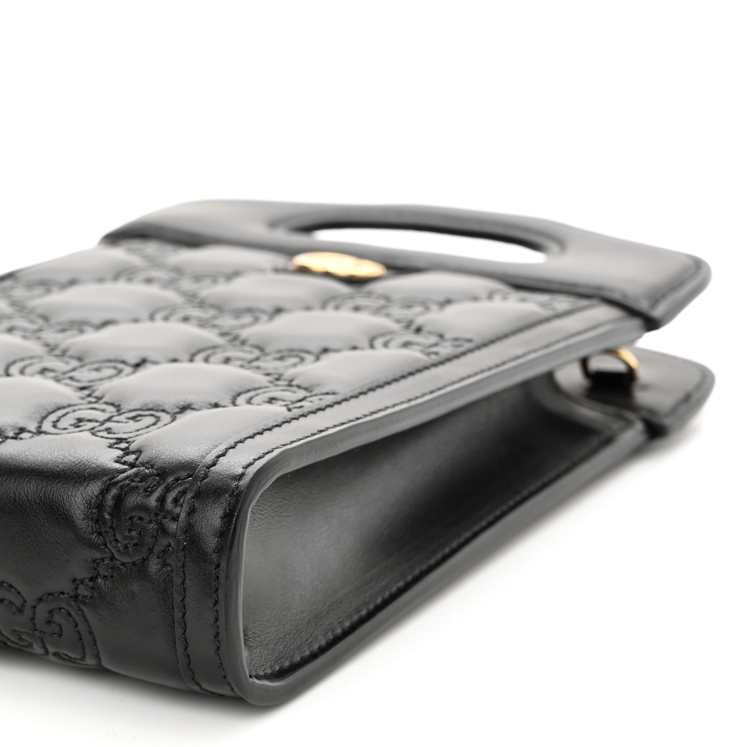 Gucci Calfskin GG Matelasse Mini Top Slip Handle Crossbody Bag Black Natural 9 of 9