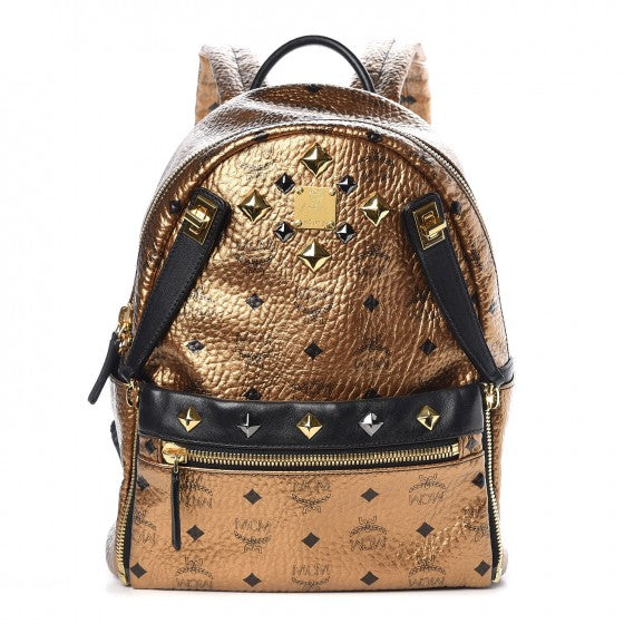 MCM Metallic Visetos Studded Small Dual Stark Backpack Gold 1 of 7