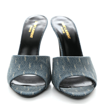 Saint Laurent Denim Monogram La 16 Mule Sandals 40 Blue Jeans 2 of 9