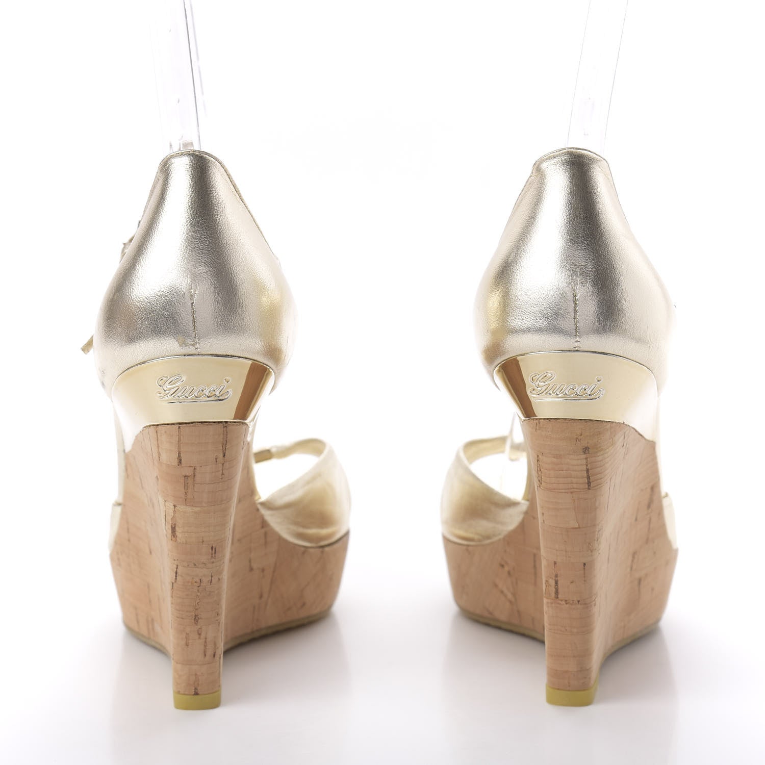 Gucci Cork Nappa Wedge Sandals 10 Gold 5 of 11