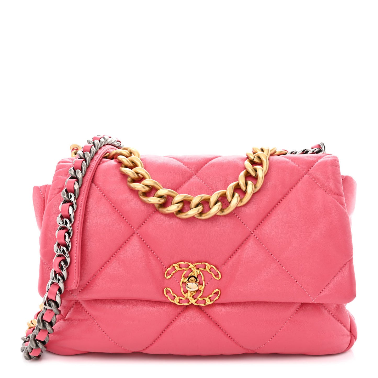 Goatskin Quilted Large Chanel 19 Flap Dark Pink