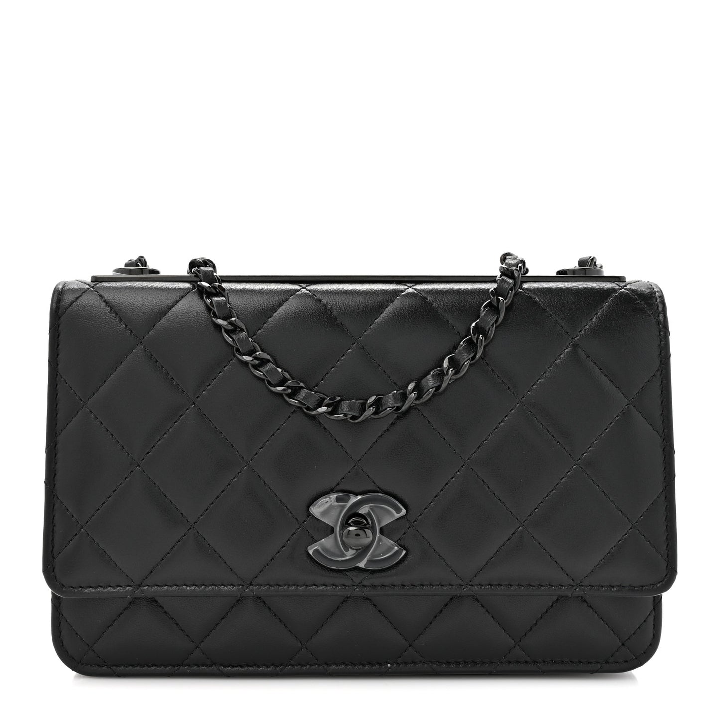 Lambskin Quilted Trendy CC Wallet On Chain WOC So Black