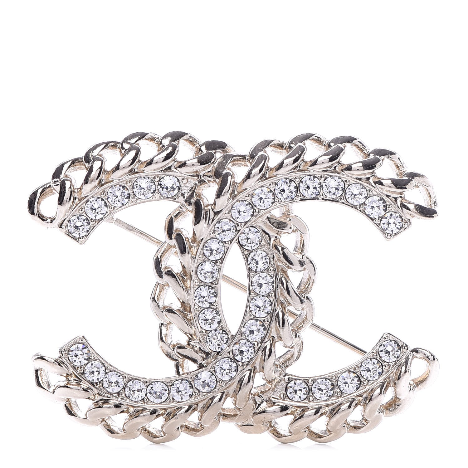 Chanel Crystal Chain CC Brooch Gold 1 of 5