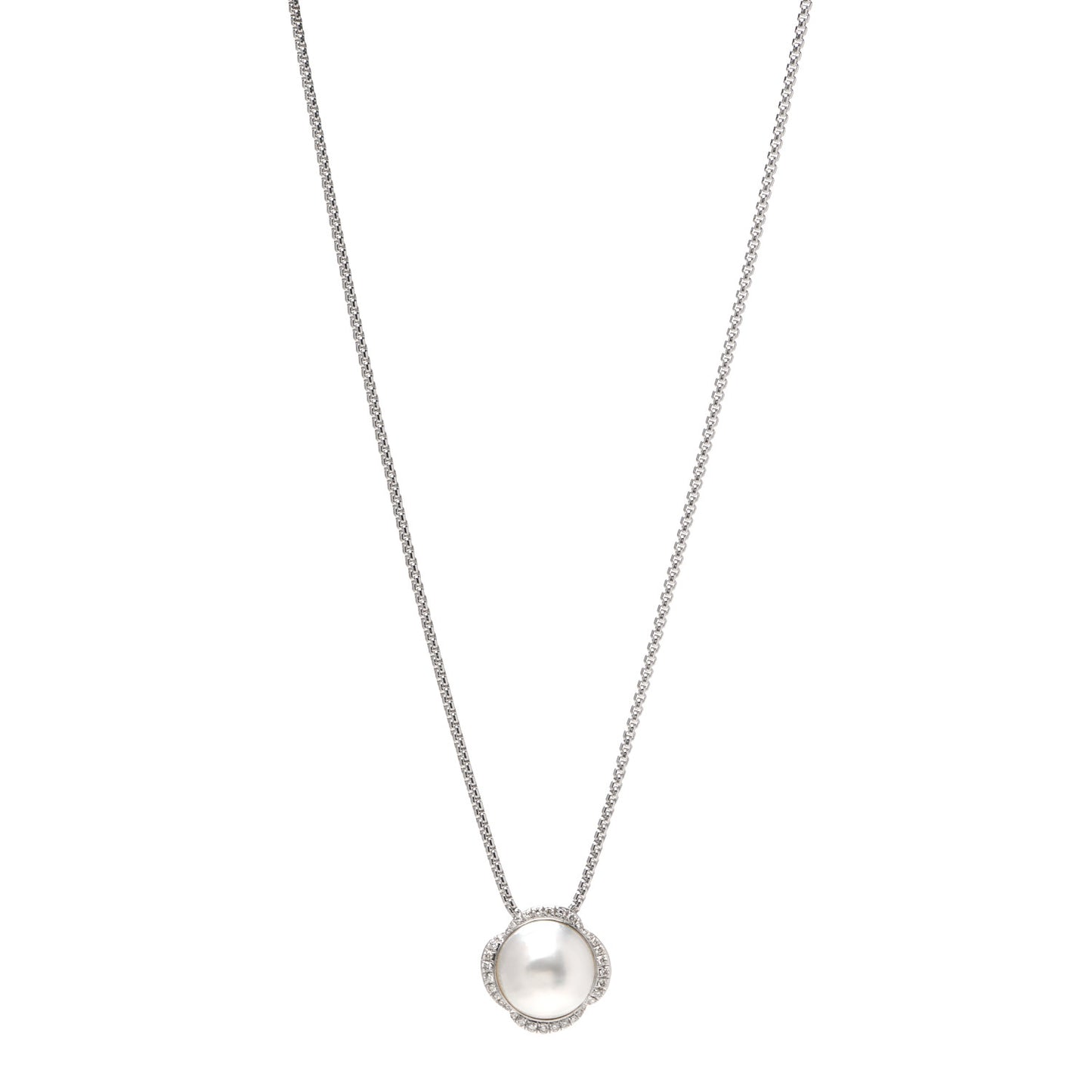 Sterling Silver Pearl Diamond Continuance Pendant Necklace