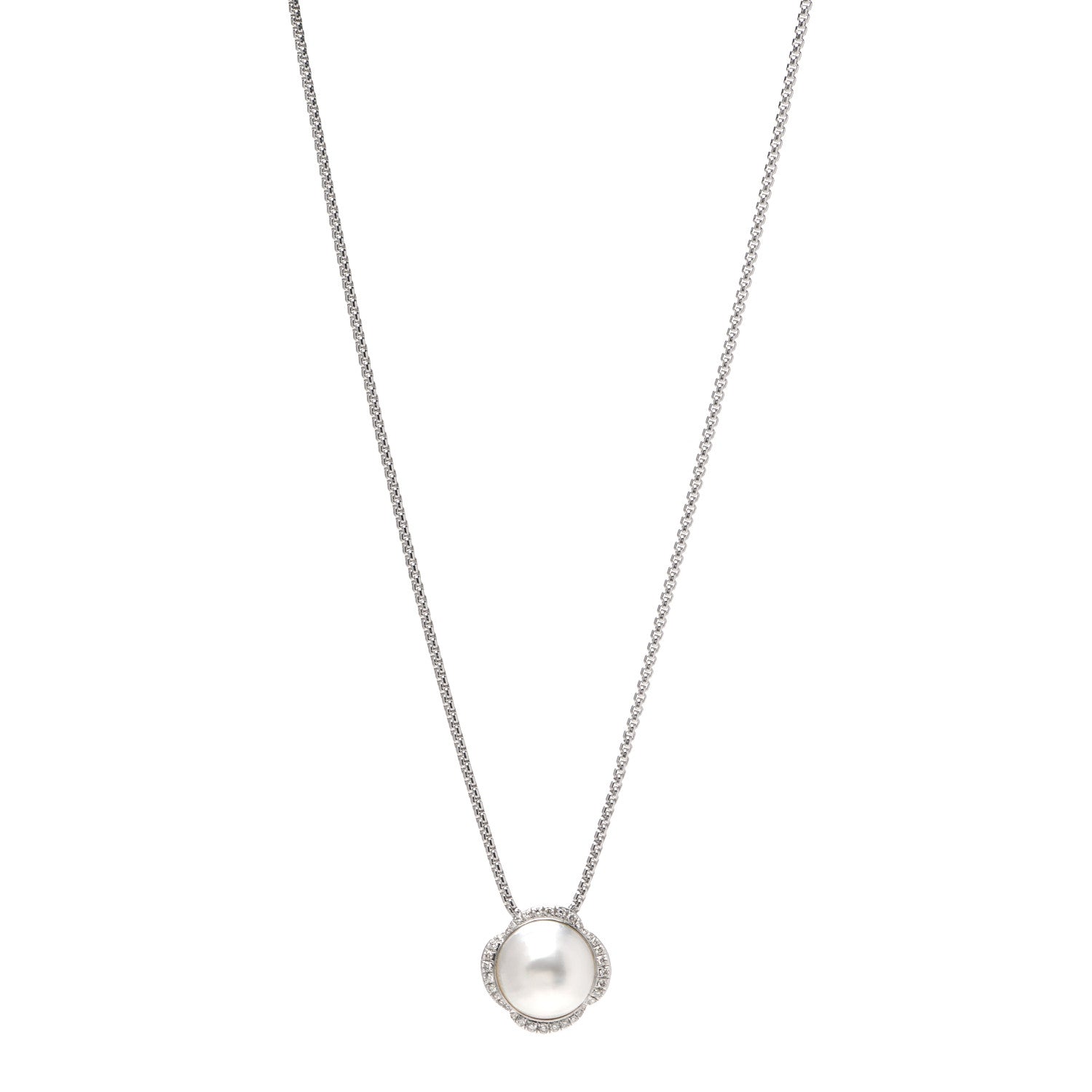 David Yurman Sterling Silver Pearl Diamond Continuance Pendant Necklace 1 of 5