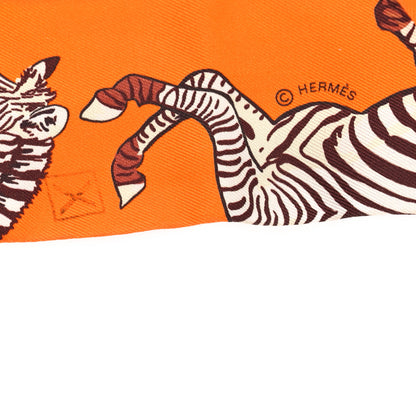 Hermes Silk Les Zebres Twilly Orange Beige Brun 3 of 3