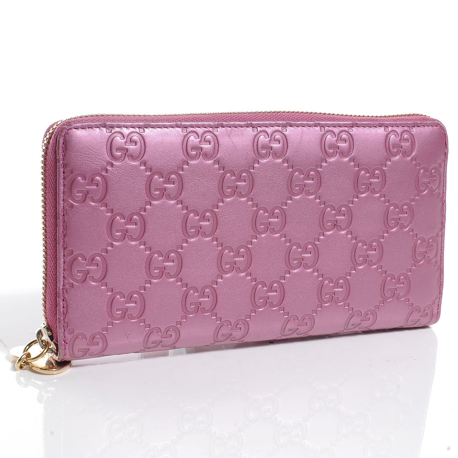 Gucci Metallic Soft Guccissima Heart Zip Around Wallet Fresia Rose 3 of 7