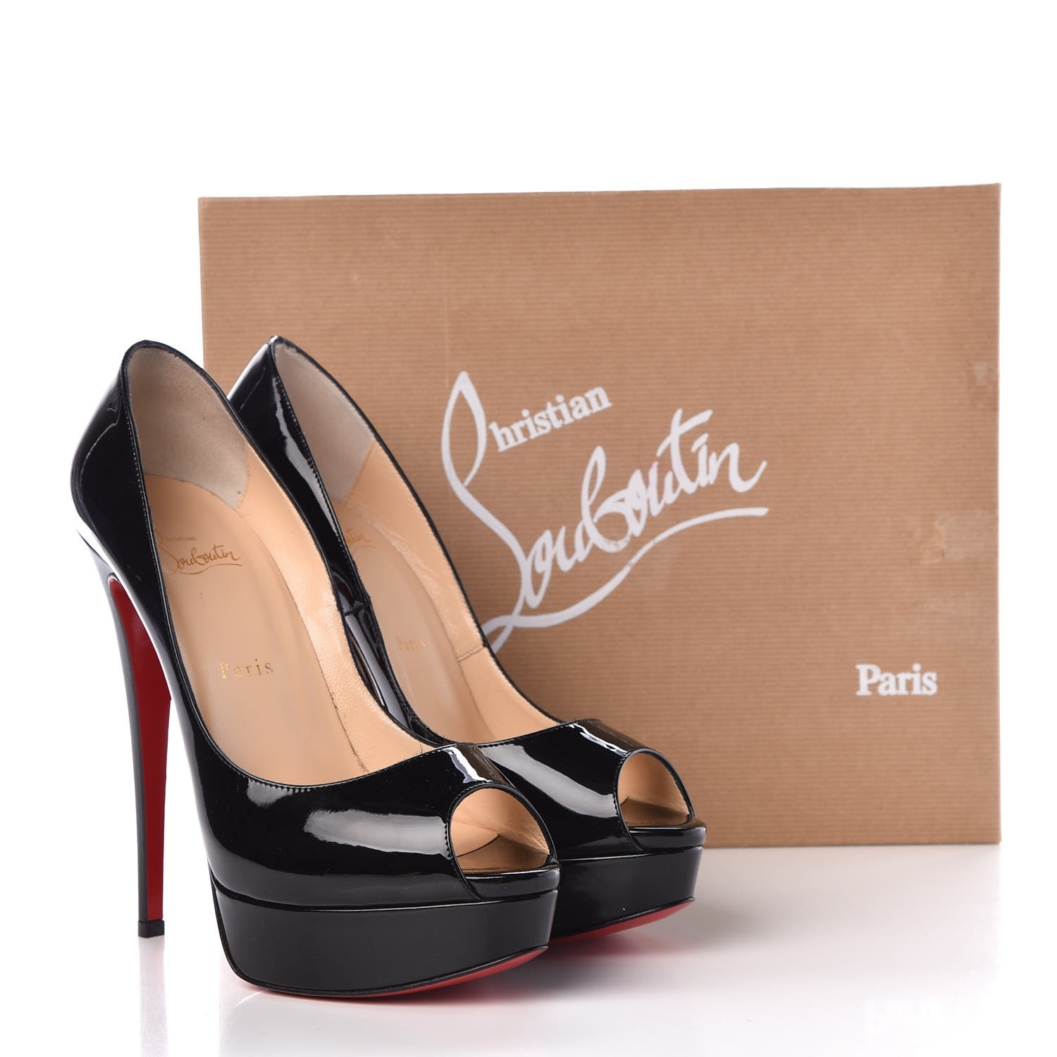 Christian Louboutin Patent Lady Peep 150 Pumps 39 Black 11 of 11