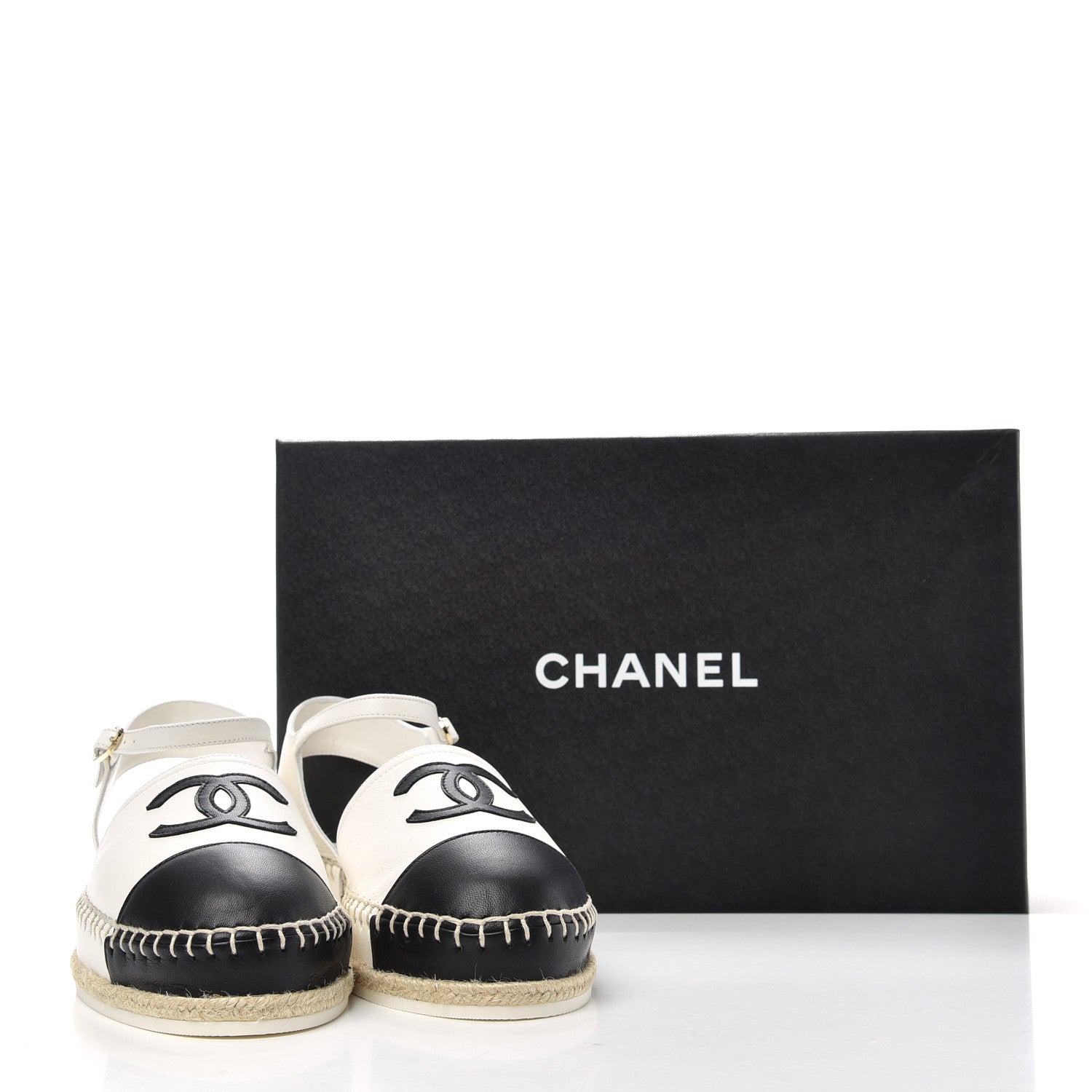 Chanel Lambskin Cap Toe CC Espadrille Sandals 38 Black White 11 of 11