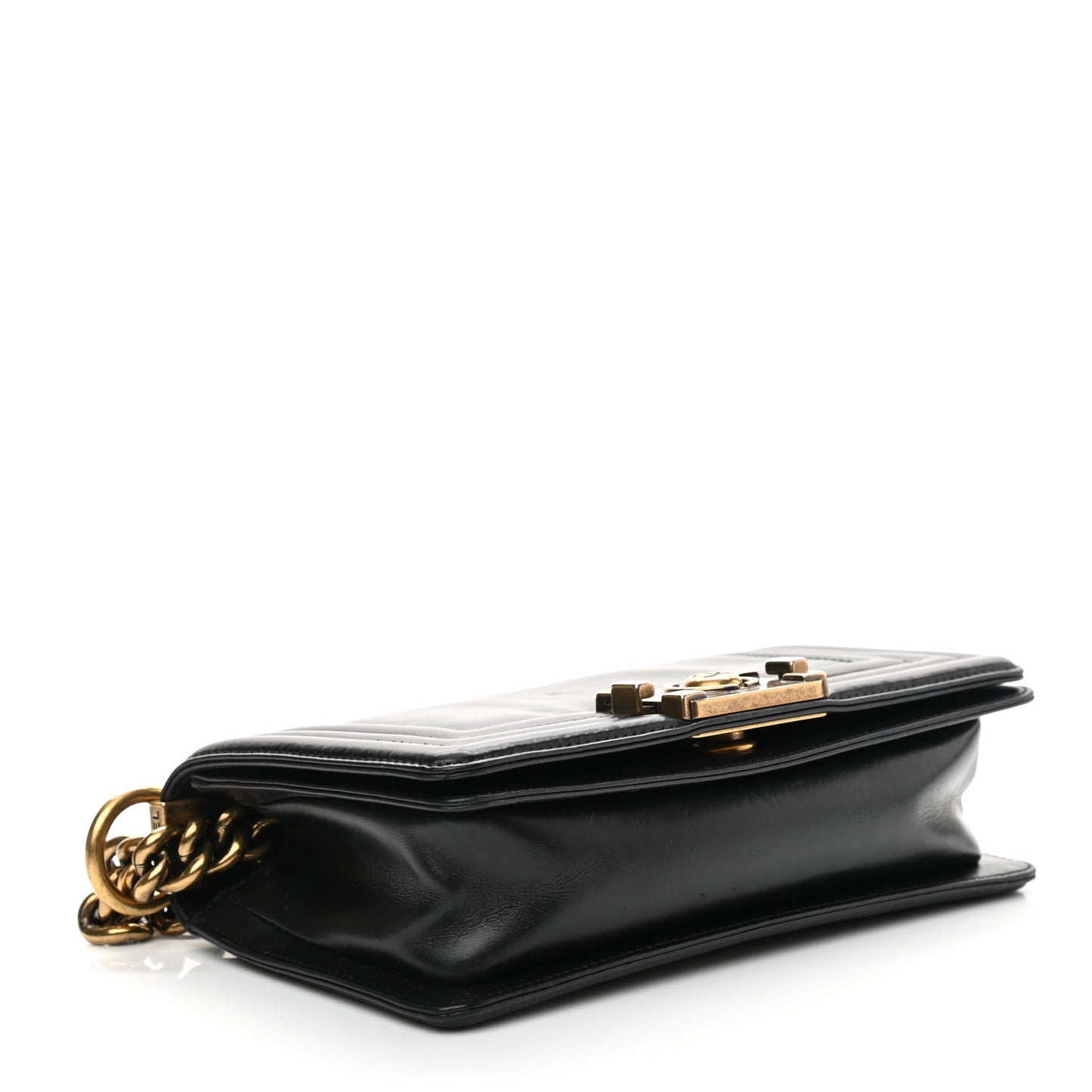 Glazed Calfskin Small Boy Flap Black
