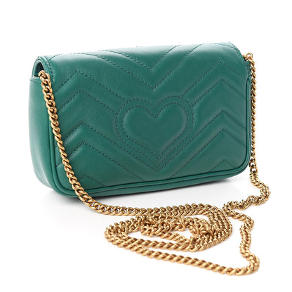 Gucci Calfskin Matelasse Super Mini GG Marmont Shoulder Bag Emerald Green 3 of 11