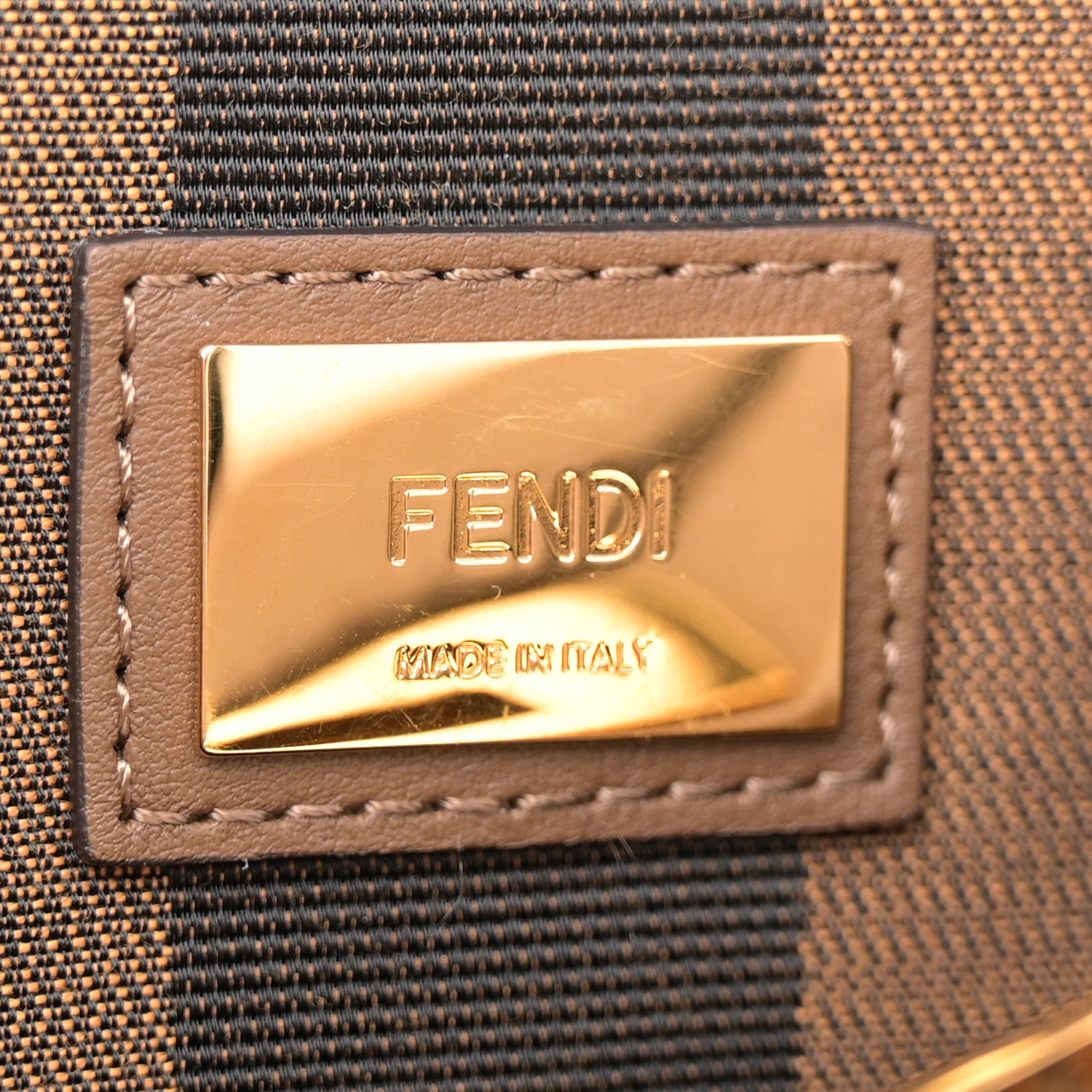Fendi Vitello Seta Fabric Jacquard Pequin Medium Peekaboo Iconic Satchel Foresta Tobacco 6 of 10