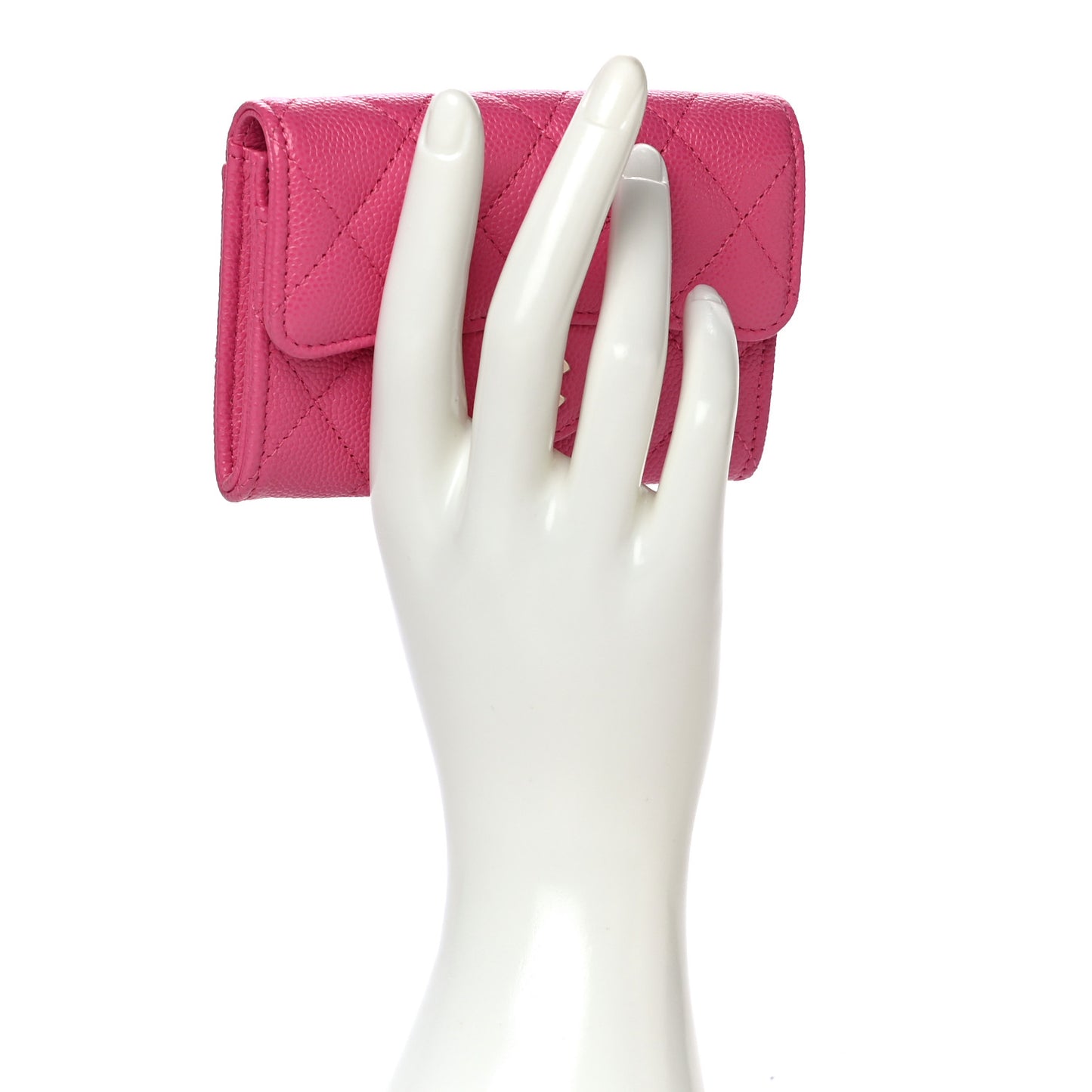 Caviar Quilted Flap Card Holder Wallet Pink