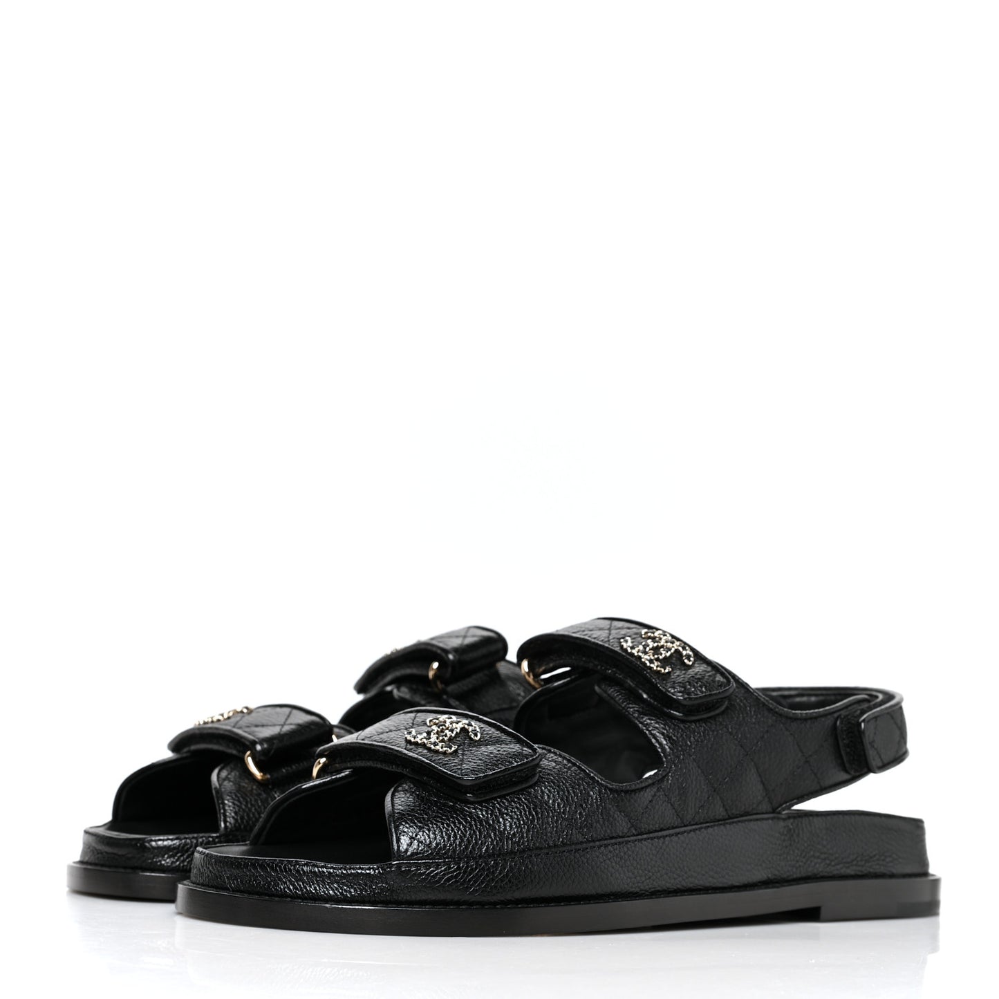 Grained Calfskin Velcro Dad Sandals 40 Black