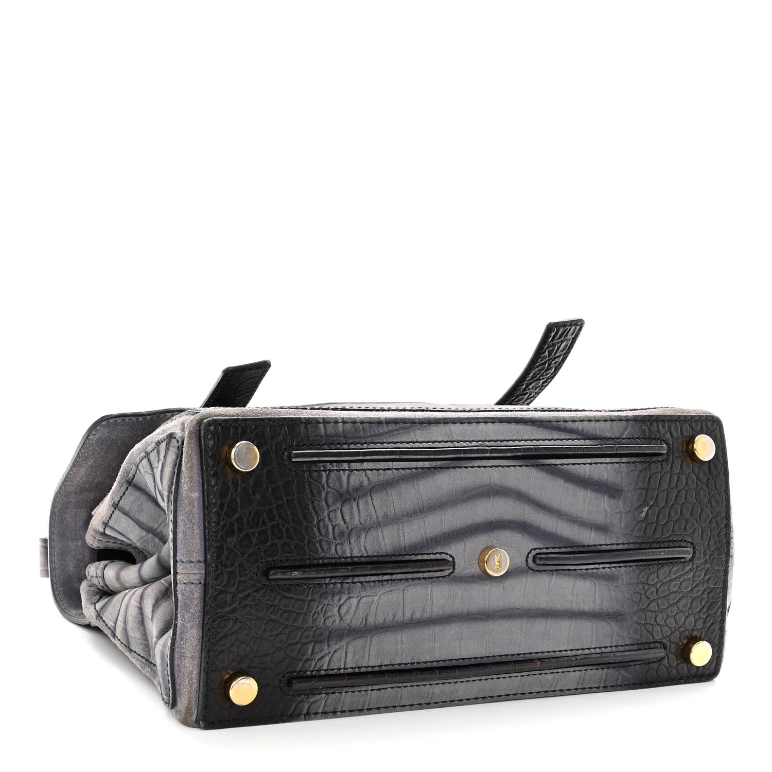 Saint Laurent Nubuck Calfskin Crocodile Embossed Small Muse Two Grey 3 of 14