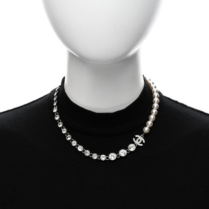 Chanel Pearl Crystal CC Choker Necklace Silver Pearly White 2 of 7