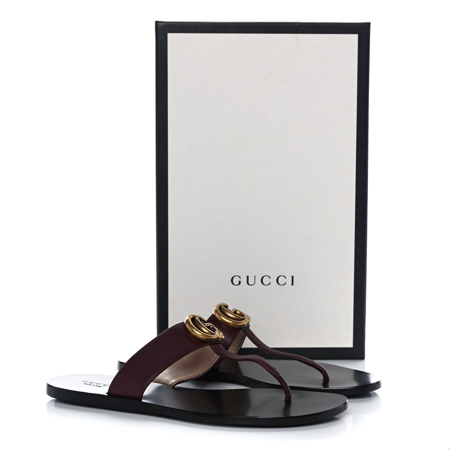 Calfskin GG Marmont Thong Sandals 37.5 Vintage Bordeaux