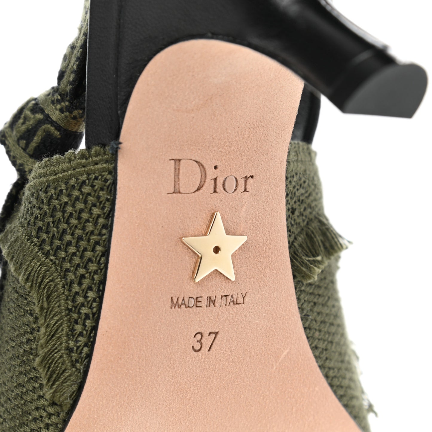 Canvas Ribbon Camouflage Embroidered J'Adior Slingback 65mm Pumps 37 Green