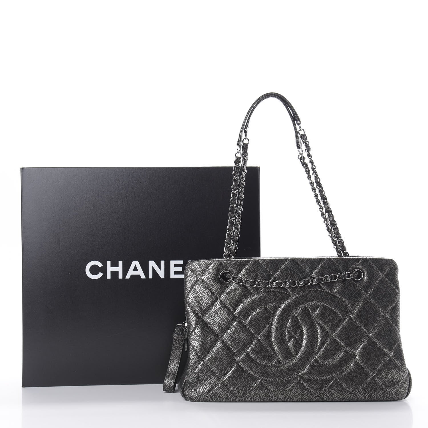 Chanel Metallic Caviar Quilted CC Tote Dark Silver 11 of 11