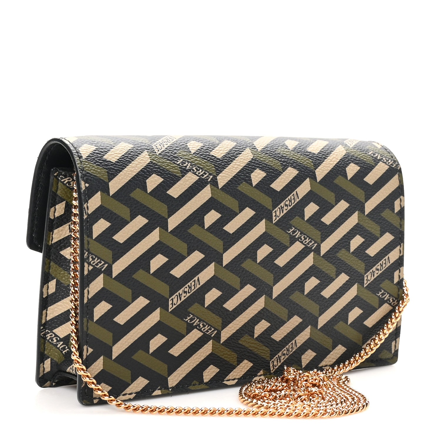 Versace Coated Canvas Virtus La Greca Signature Shoulder Bag Black