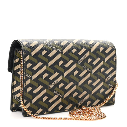 Versace Coated Canvas Virtus La Greca Signature Shoulder Bag Black Khaki 3 of 9