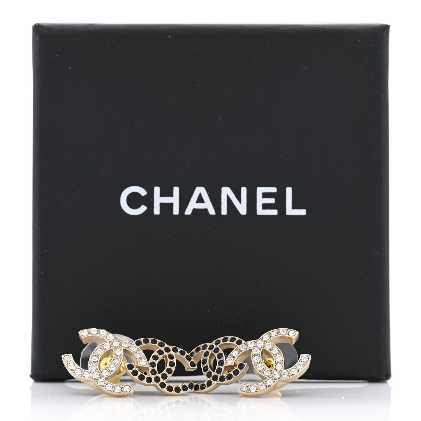 Crystal Double CC Earrings Gold Black