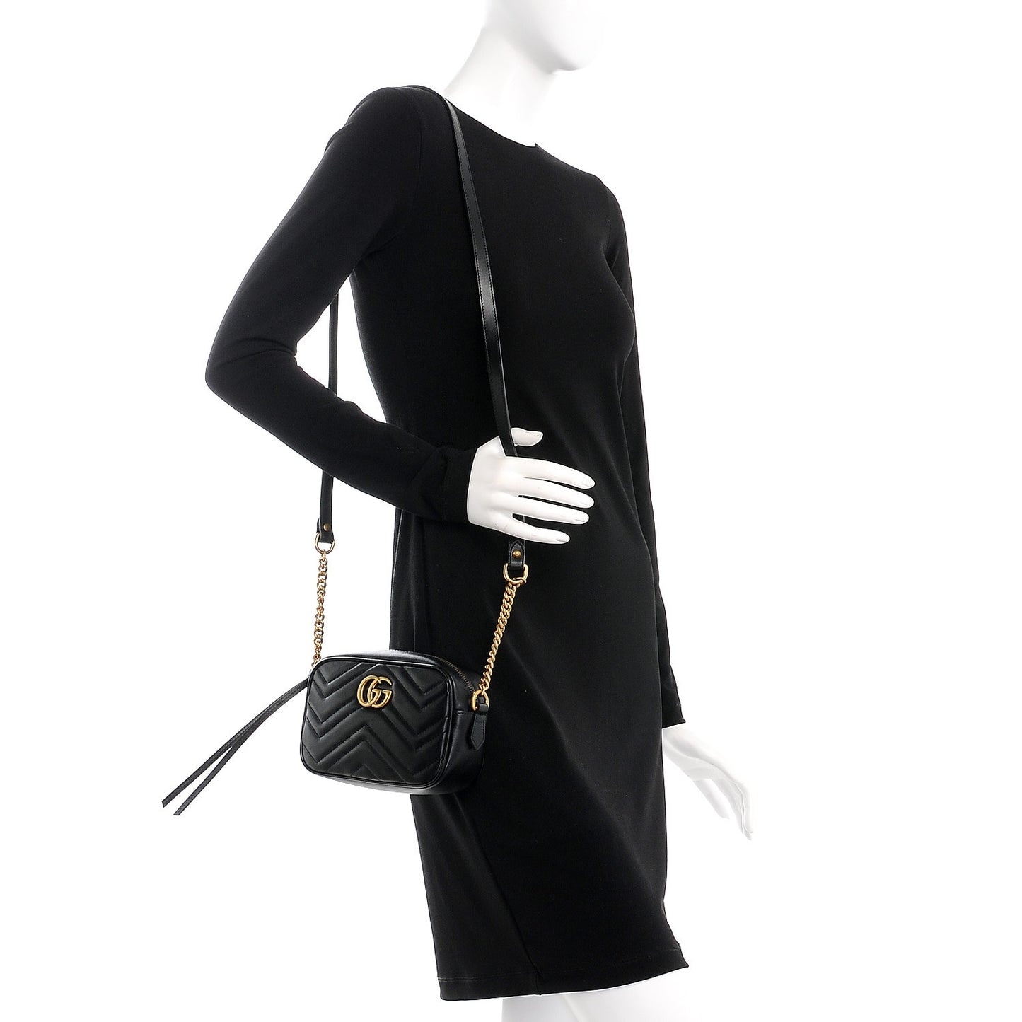 Calfskin Matelasse Mini GG Marmont Chain Shoulder Bag Black