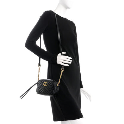 Gucci Calfskin Matelasse Mini GG Marmont Chain Shoulder Bag Black 2 of 7