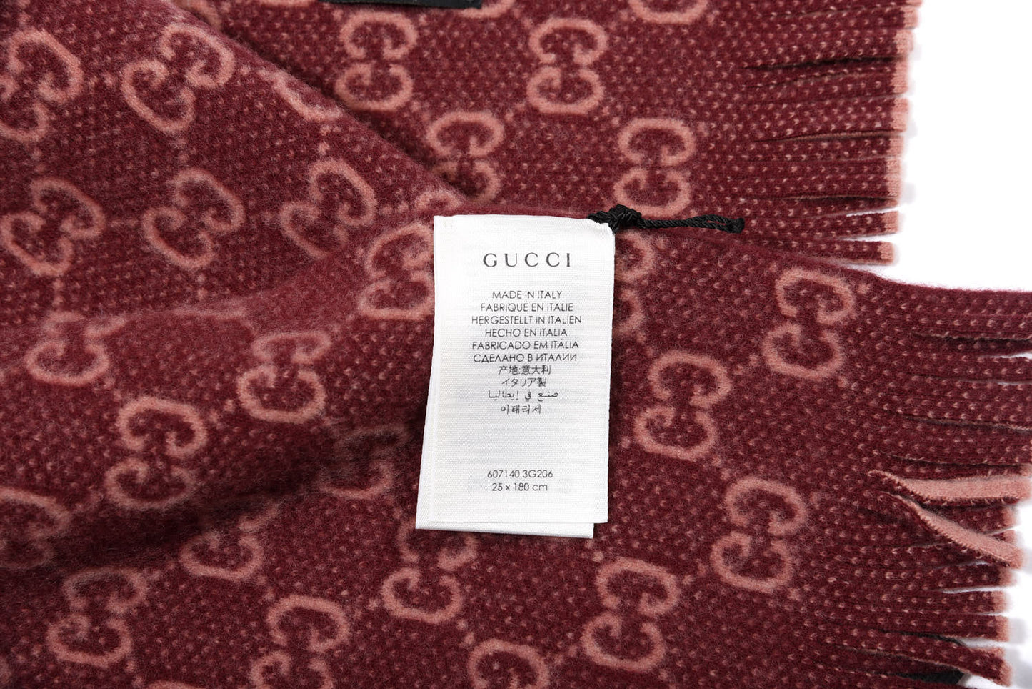 Wool Tricot GG Monogram Lady Longfog Scarf Roseate Bordeaux