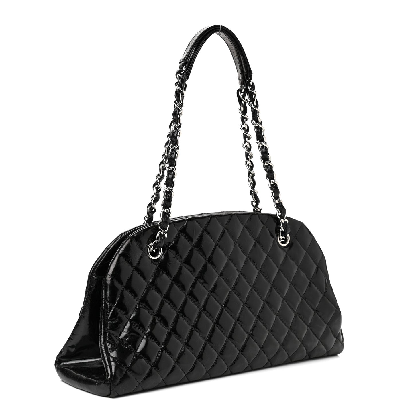 Patent Quilted Medium Just Mademoiselle Bowling Bag Black