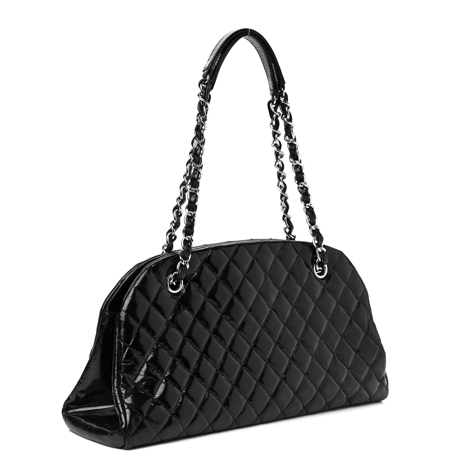 Chanel Patent Quilted Medium Just Mademoiselle Bowling Bag Black 3 of 12