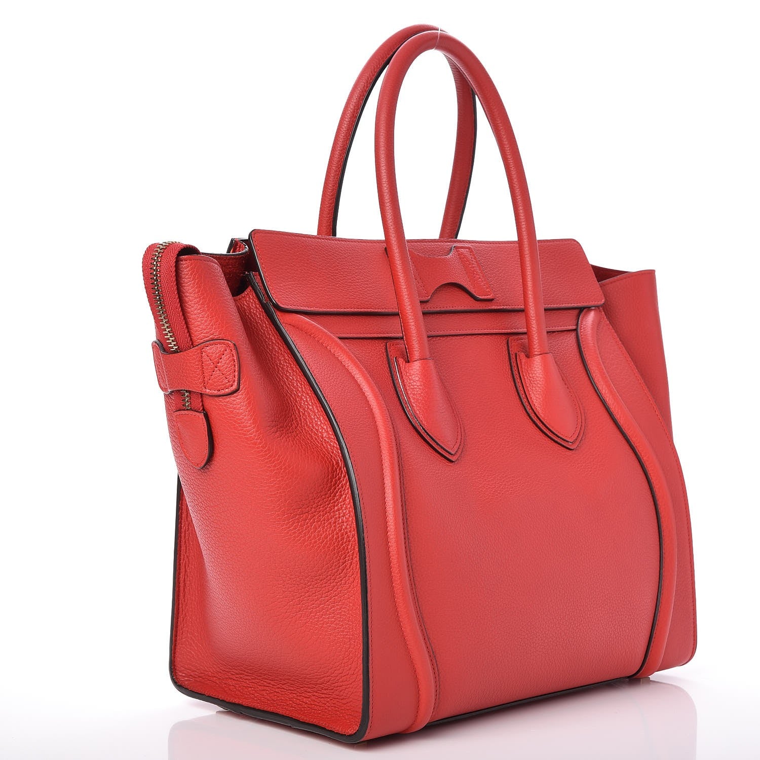 Celine Drummed Calfskin Mini Luggage Coquelicot 3 of 7