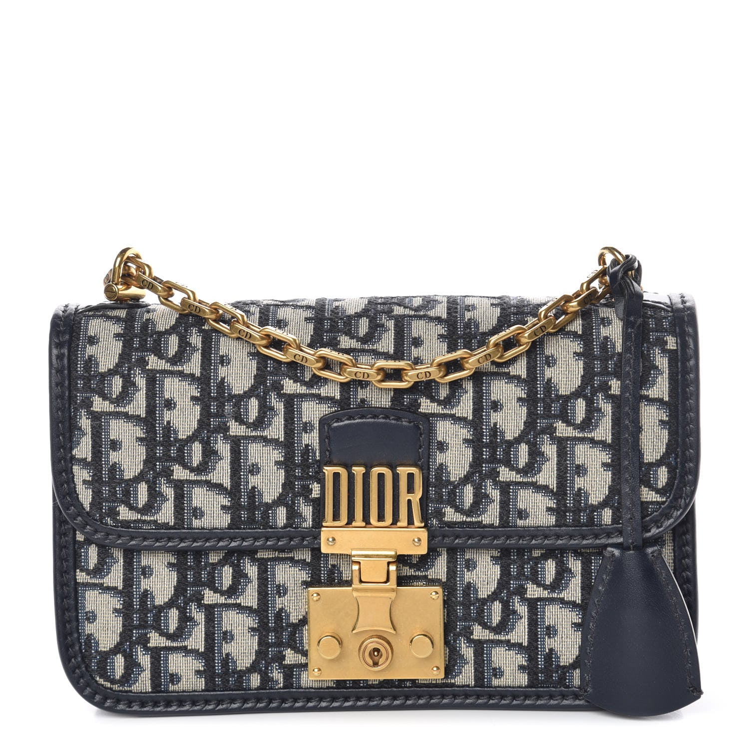 Christian Dior Oblique Small DiorAddict Flap Bag Navy Blue 1 of 13
