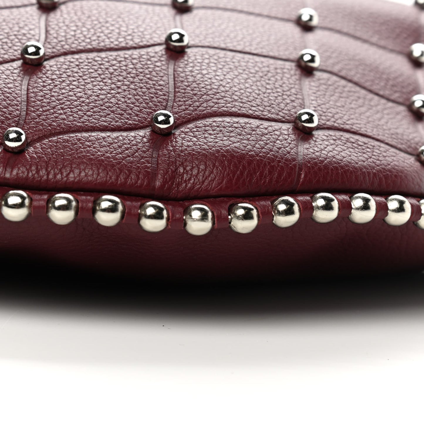 Pebbled Calfskin Studded Roxy Hobo Burgundy