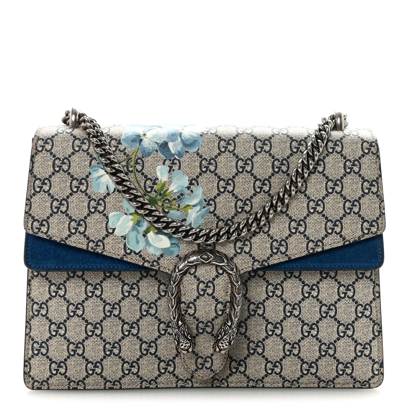 GG Supreme Monogram Blooms Medium Dionysus Shoulder Bag Beige Navy Vintage Blue