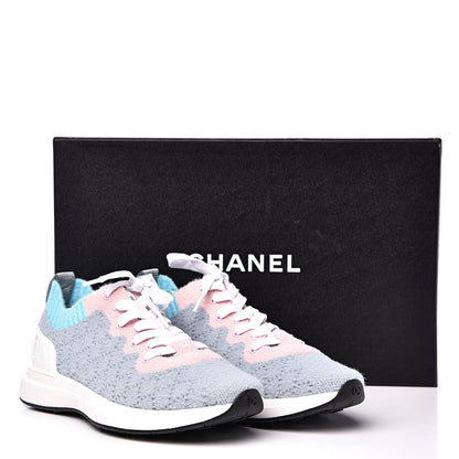 Chanel Mixed Fabrics Knit Sneakers 35 Grey Pink Blue 10 of 10