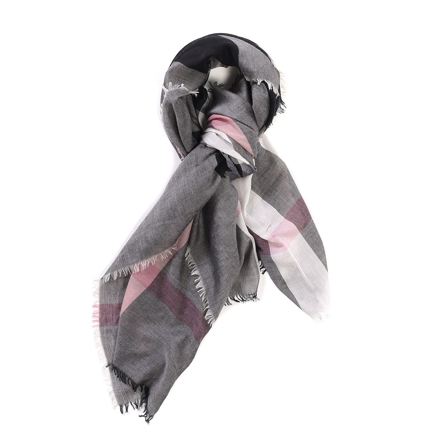 Wool Silk Gauze Check Scarf