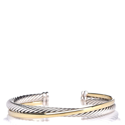 David Yurman Sterling Silver 18K Yellow Gold 5mm Crossover Cuff Bracelet 1 of 4