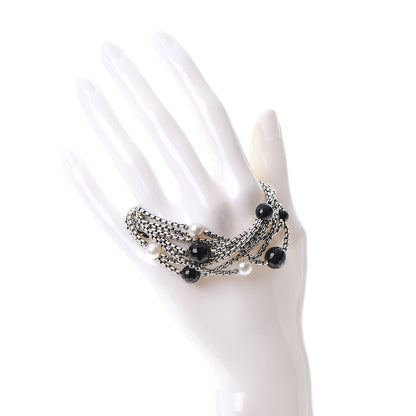 David Yurman Sterling Silver 18K Yellow Gold Pearl Onyx Multi Strand Box Chain Bracelet 2 of 5