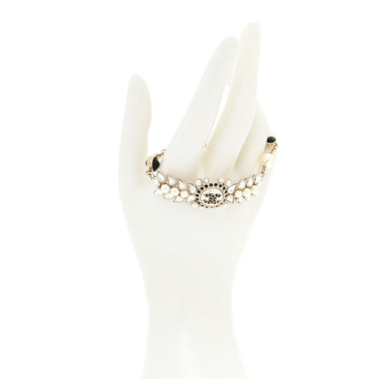 Chanel Pearl Crystal Beaded CC Bracelet Black Gold 2 of 5