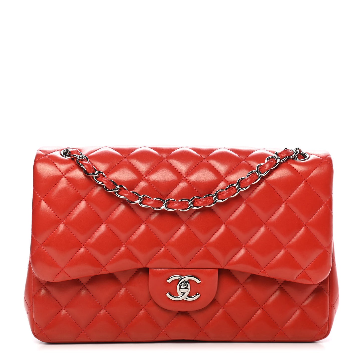 Lambskin Quilted Jumbo Double Flap Red