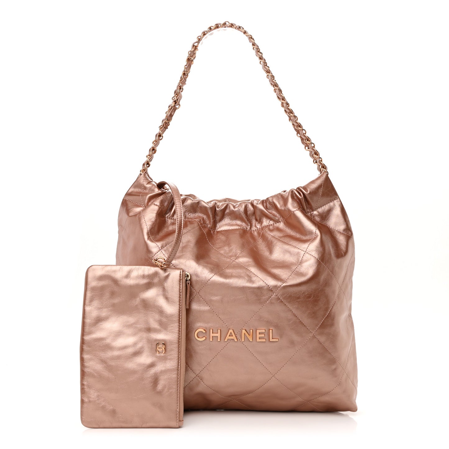 Metallic Calfskin Quilted Chanel 22 Pink