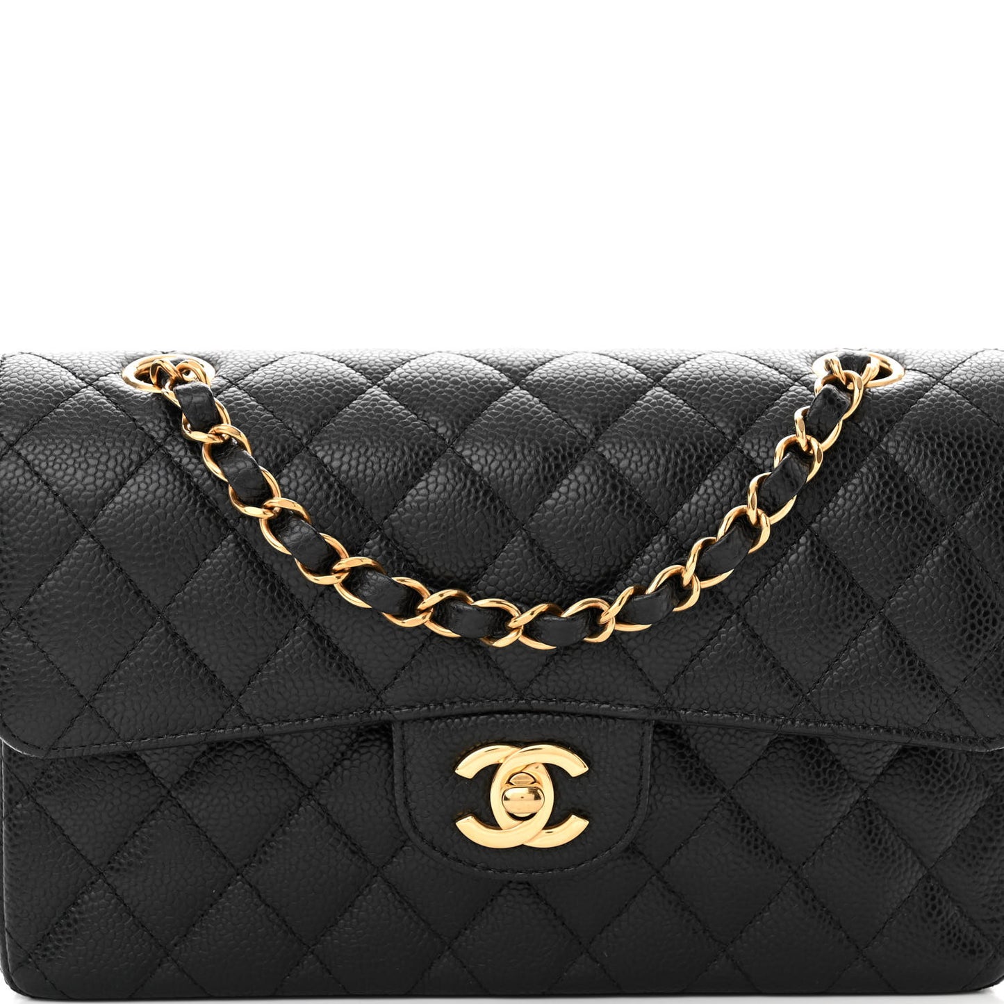 Caviar Quilted Small Double Flap Black